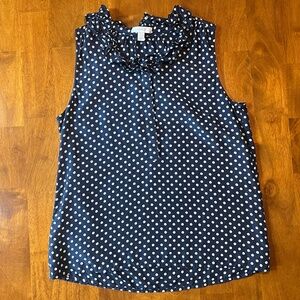 J.Crew Ruffled Navy Blue and Polka Dots Sleeveless Blouse Size 6